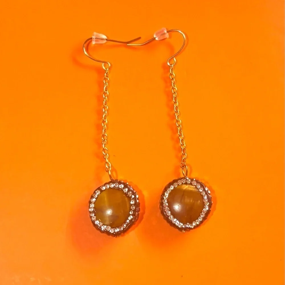 Fashion jewelry stainless steel tiger eye, teardrop earrings
